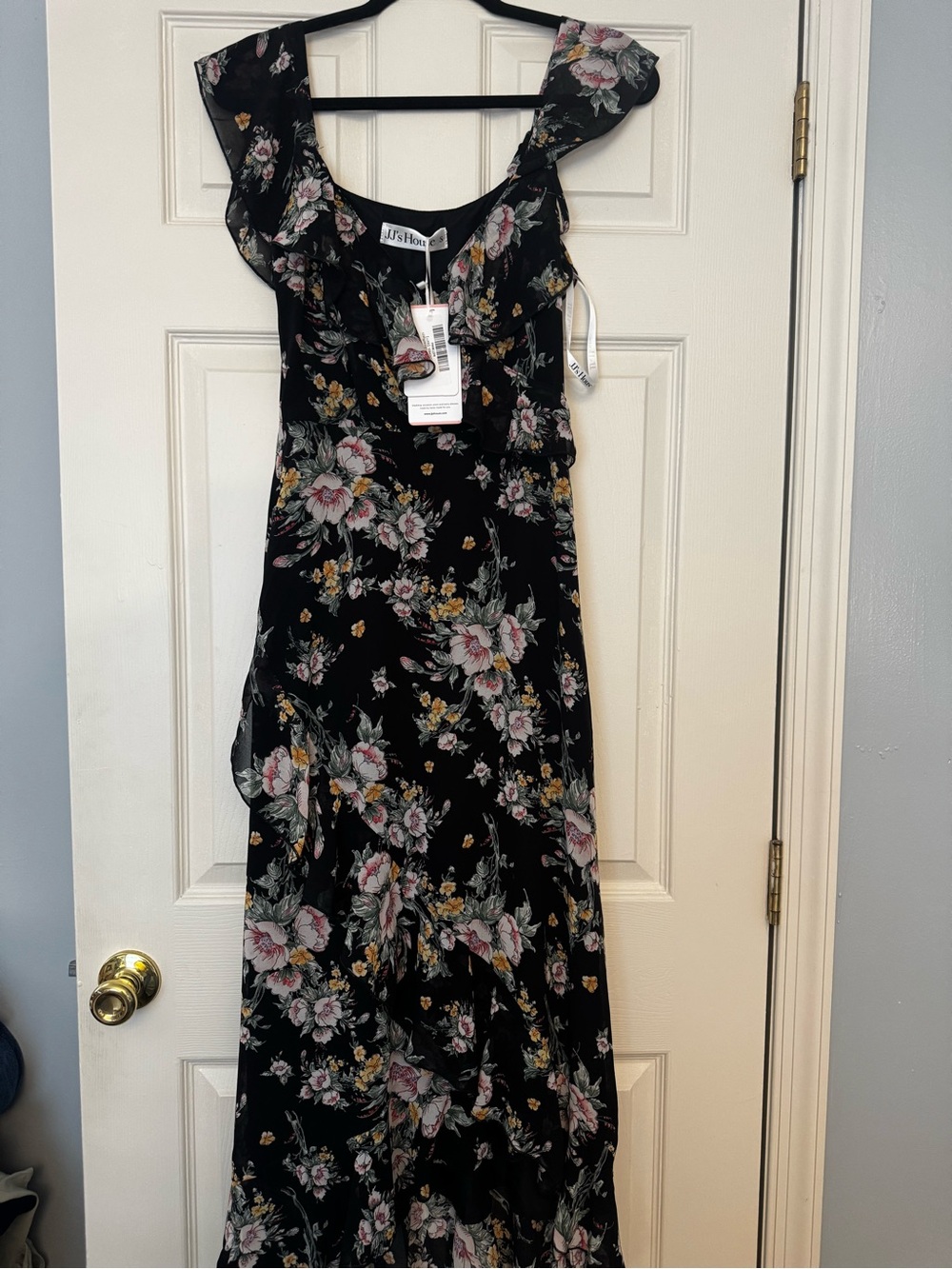 JJs House Black Maxi Dress with Pink and Cream Floral Print